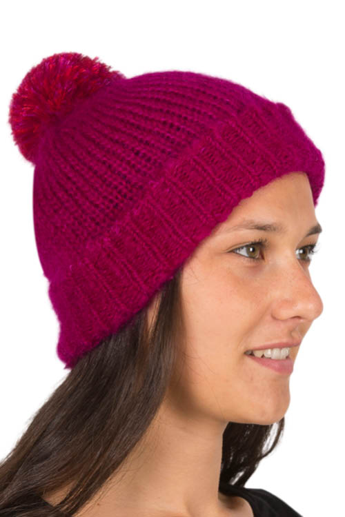 Bonnet laine Mohair et Soie à pompon