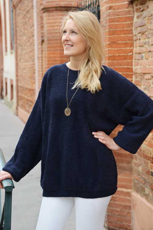 Pull laine alpaga large col rond